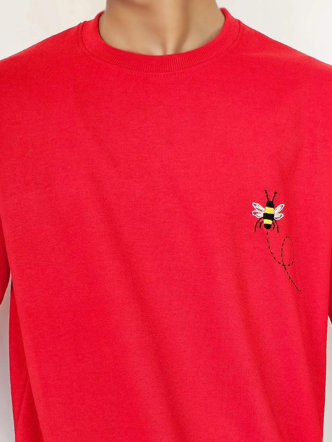 Red - Unisex Hand Embroidered Oversize T-Shirt