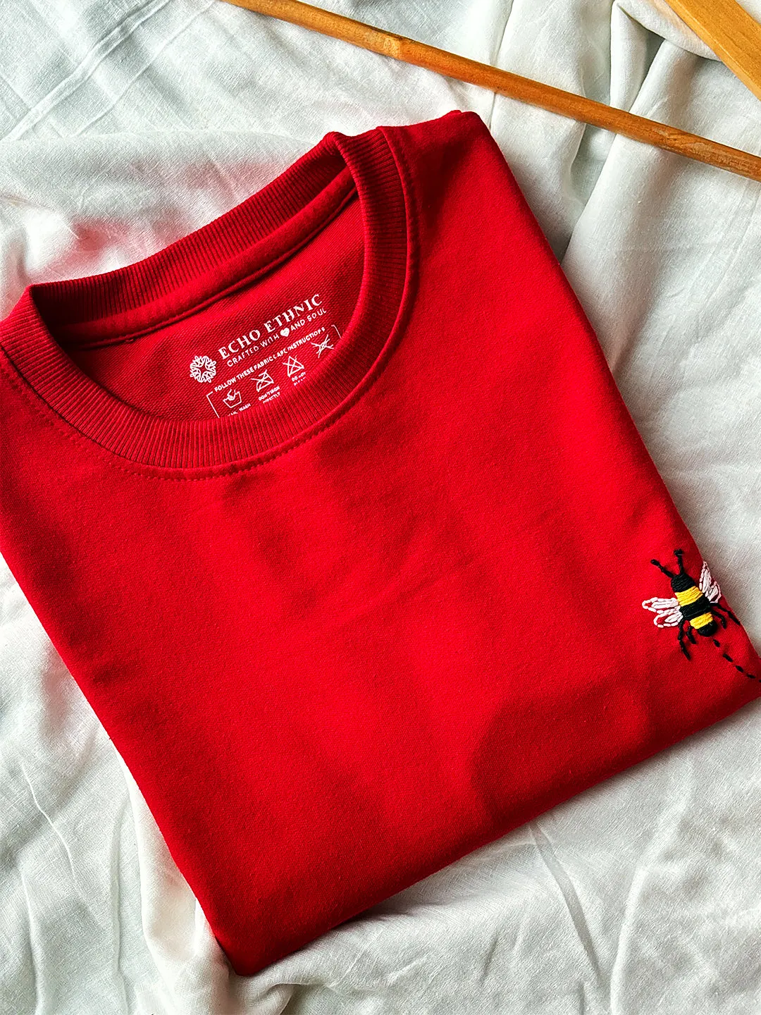 Red - Unisex Hand Embroidered Oversize T-Shirt
