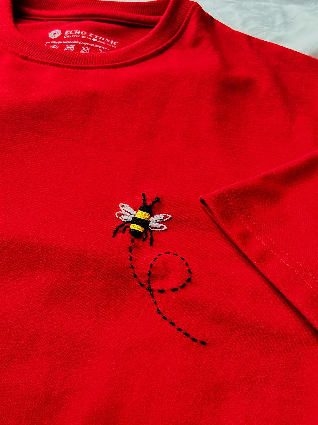 Red - Unisex Hand Embroidered Oversize T-Shirt