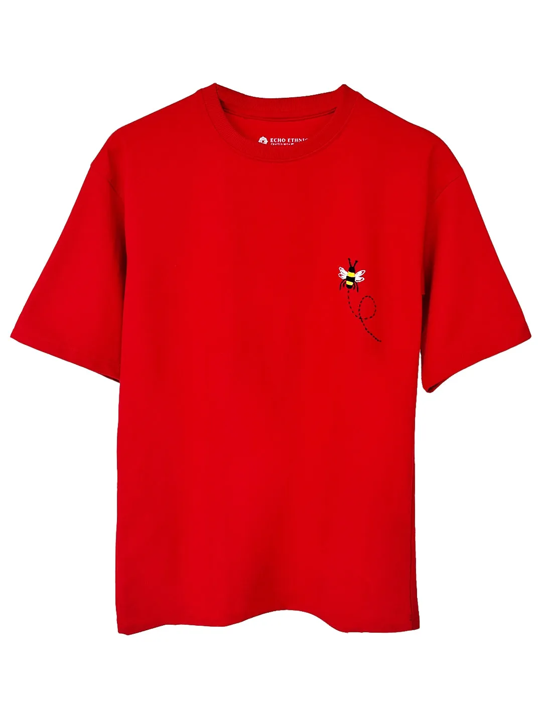 Red - Unisex Hand Embroidered Oversize T-Shirt