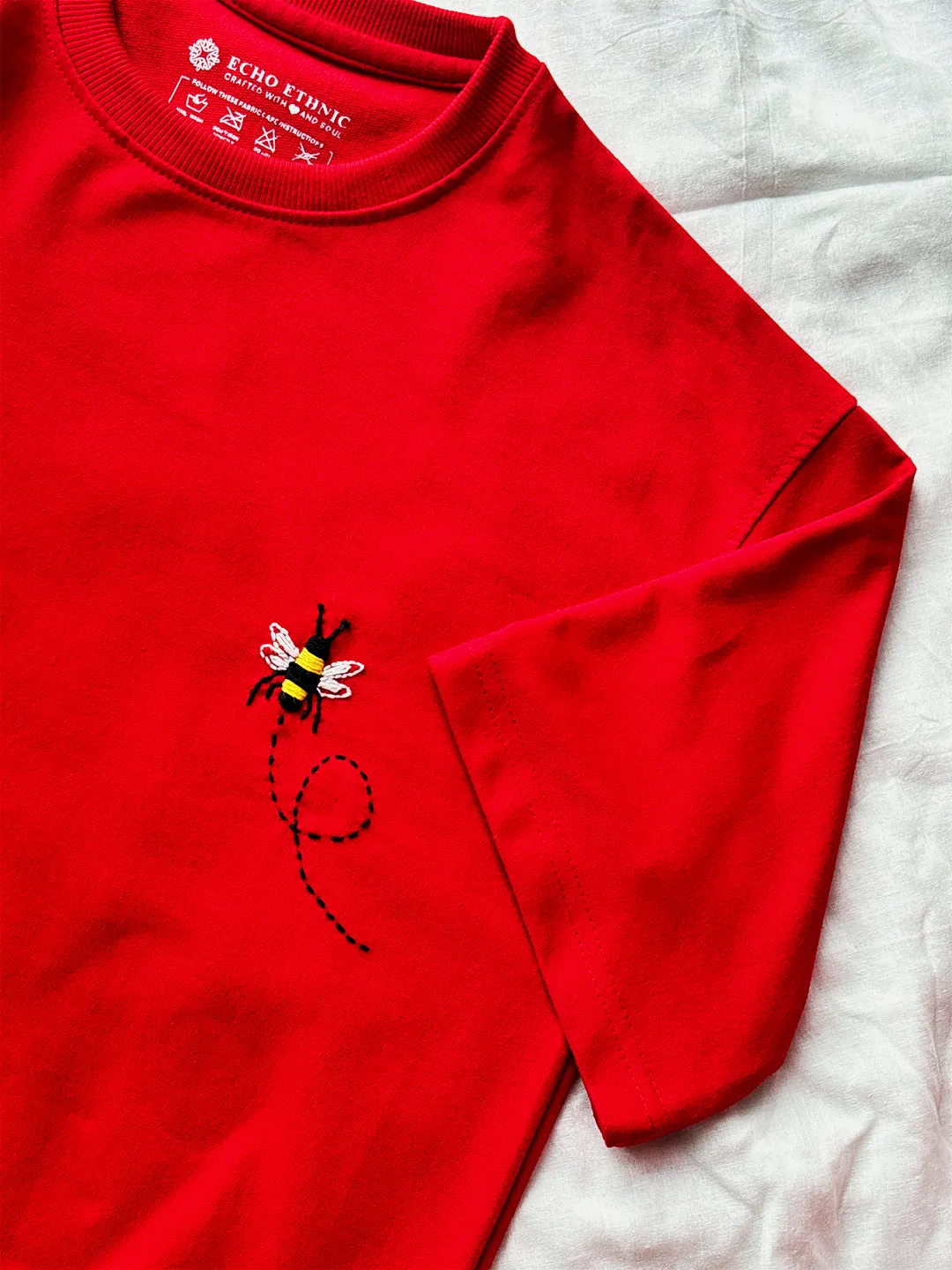 Red - Unisex Hand Embroidered Oversize T-Shirt