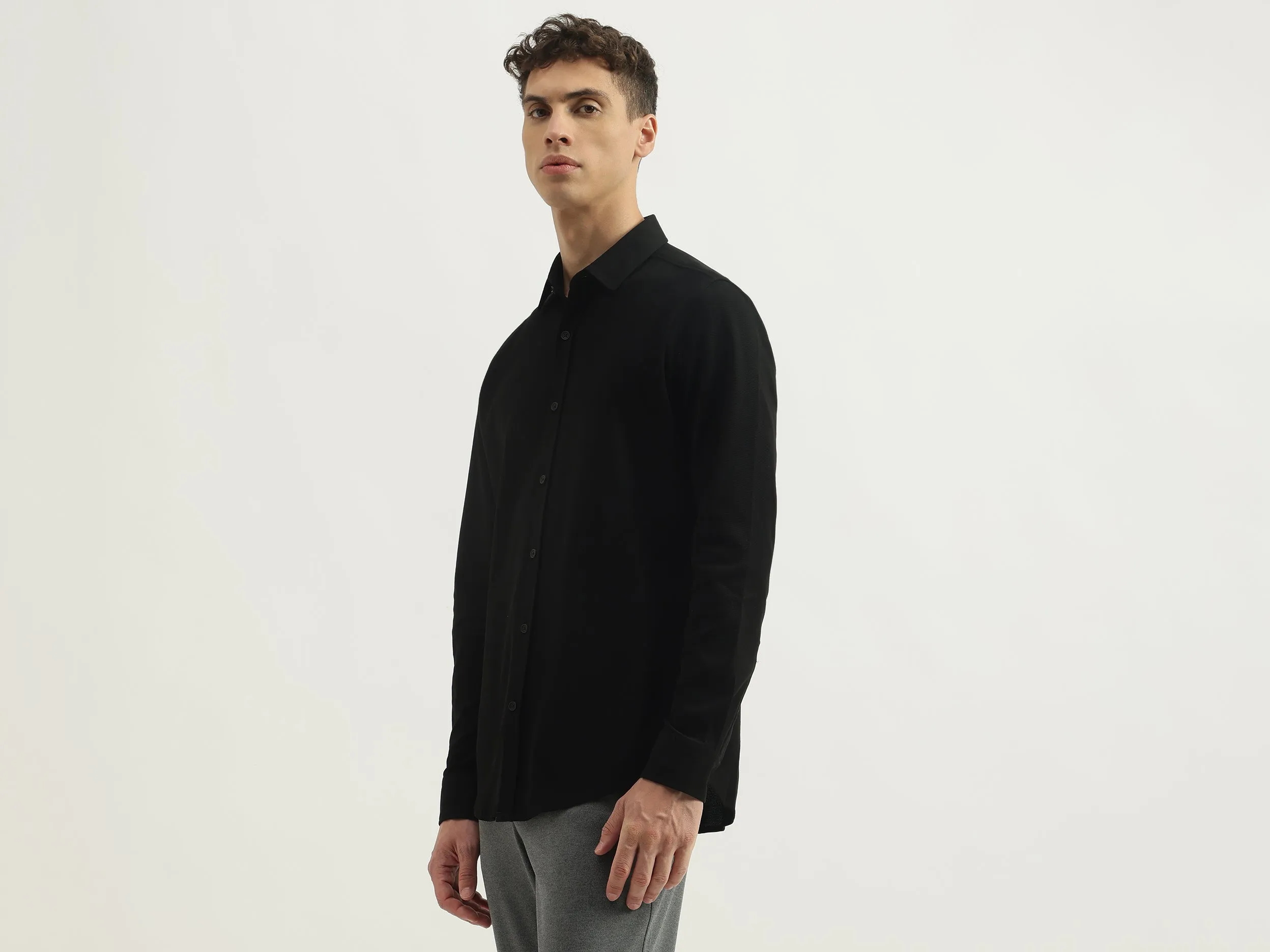 Regular Fit Spread Collar Textured Shirts