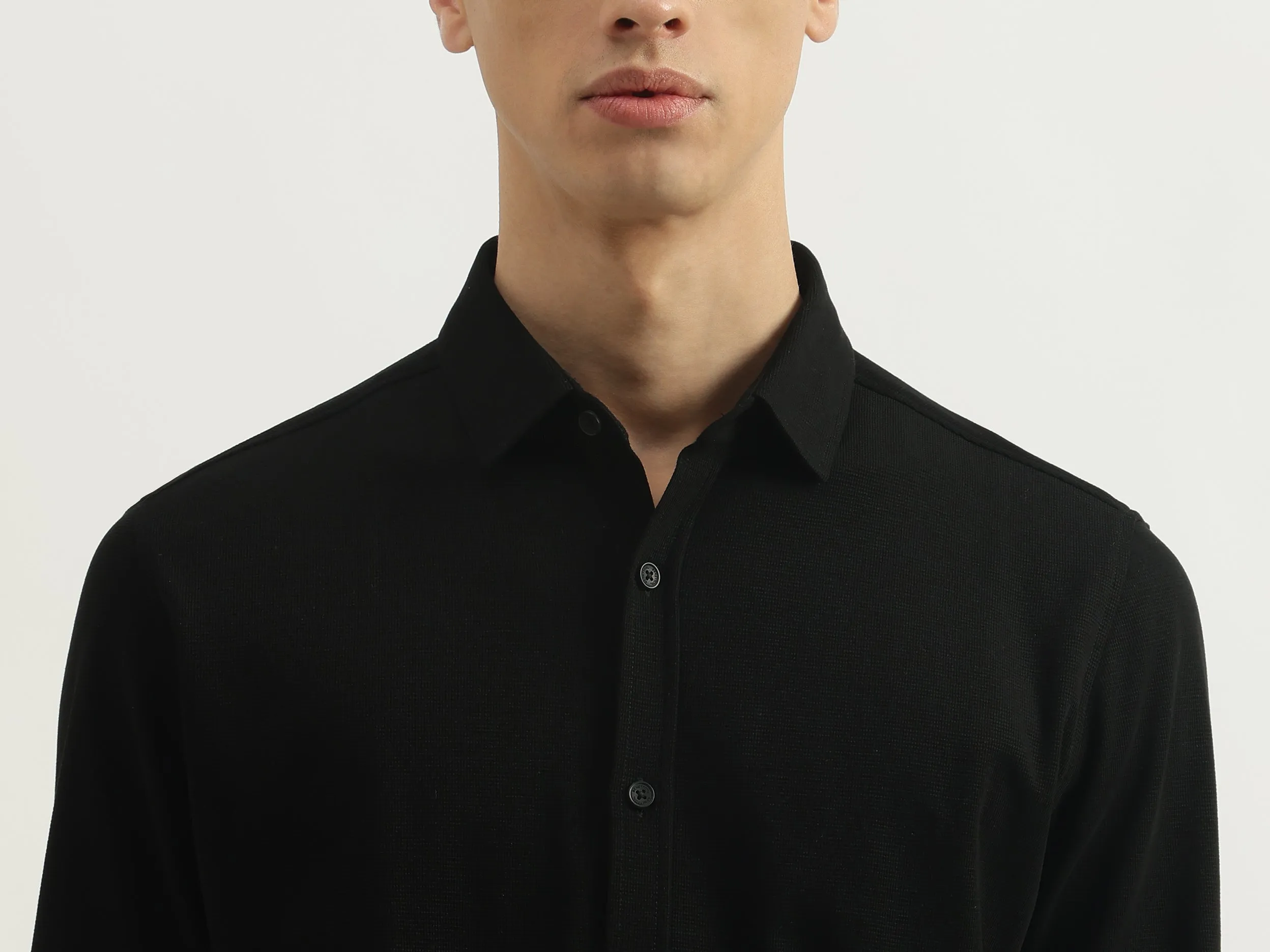 Regular Fit Spread Collar Textured Shirts