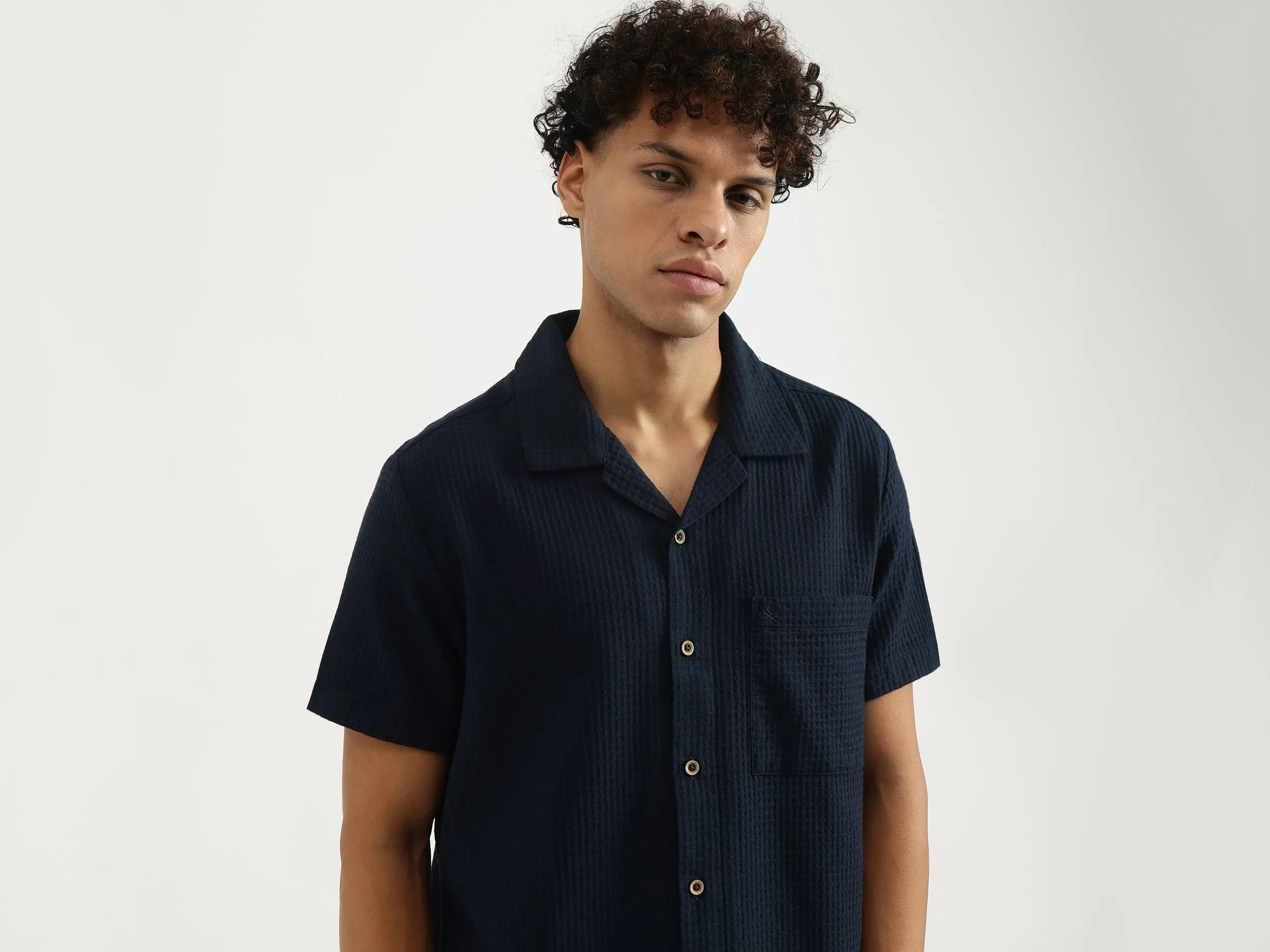 Regular Resort Collar Textured Shirt