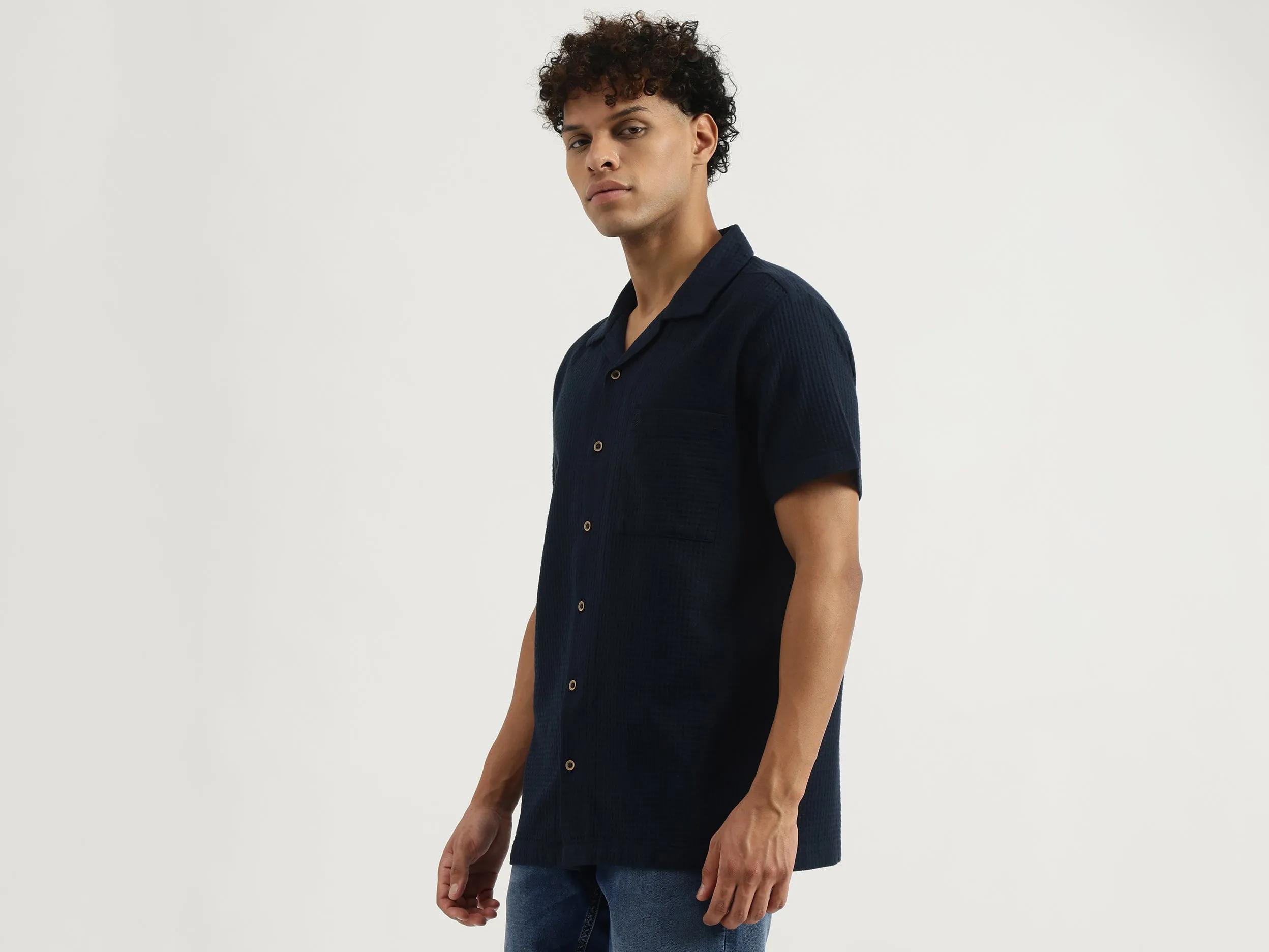 Regular Resort Collar Textured Shirt