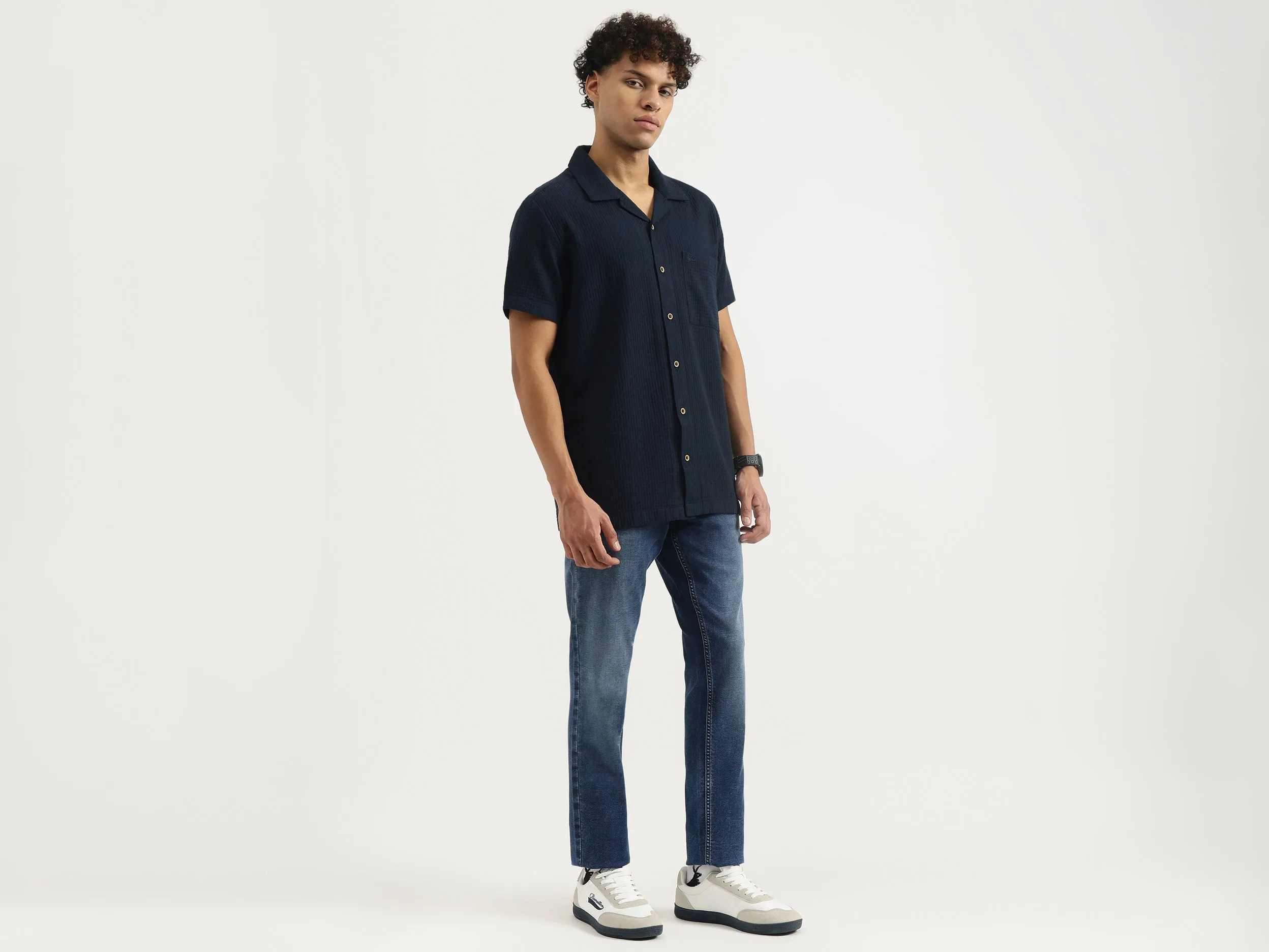 Regular Resort Collar Textured Shirt