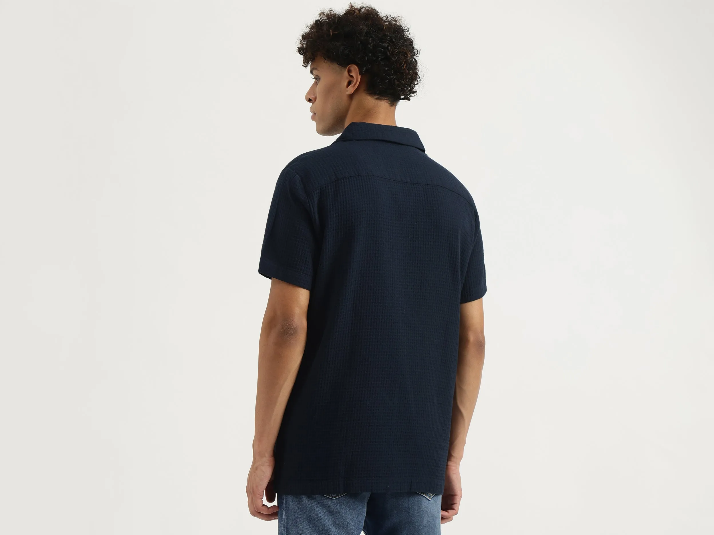 Regular Resort Collar Textured Shirt