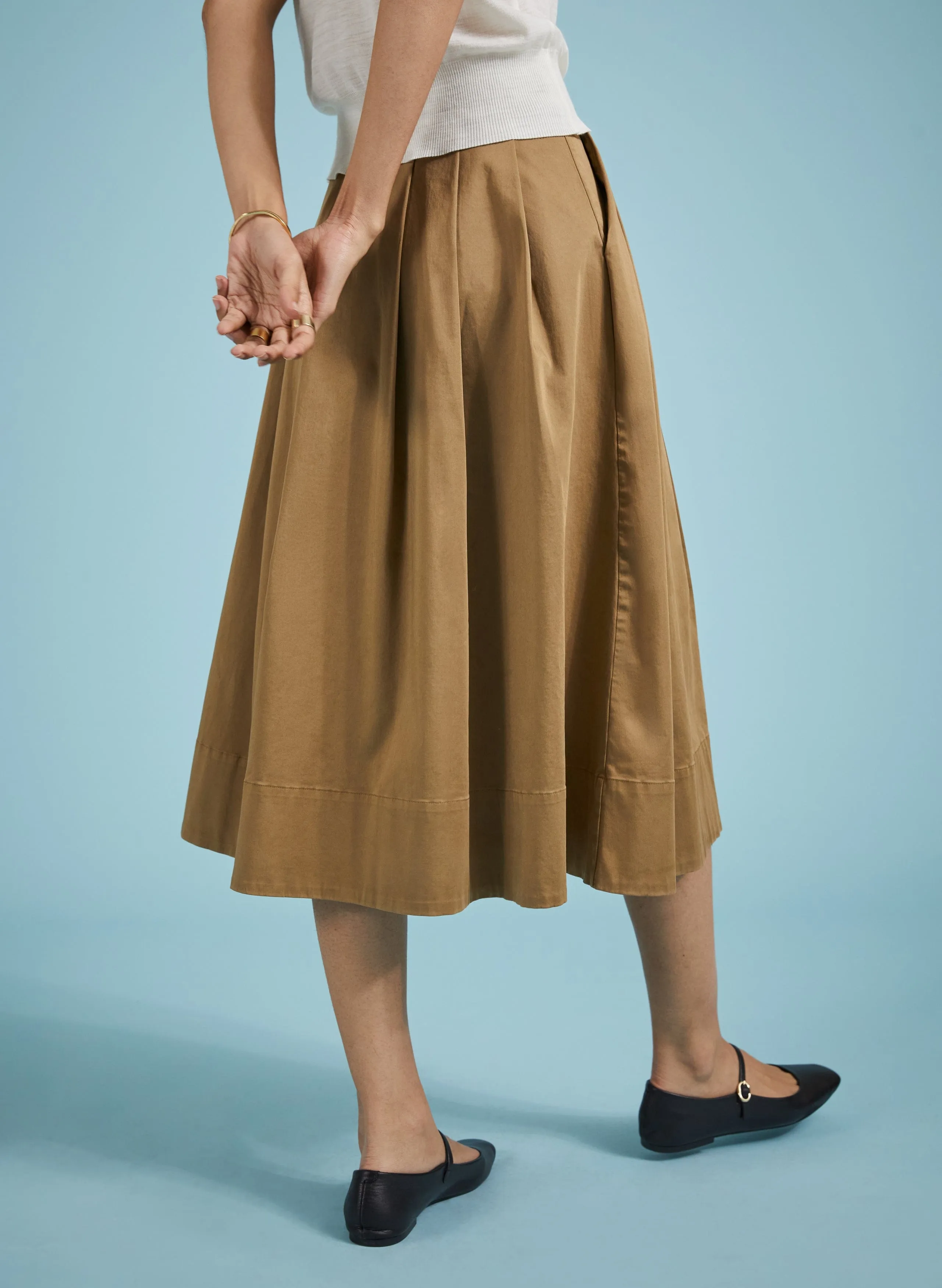 Renee Upcycled Cotton Pleated Midi Skirt | Taupe