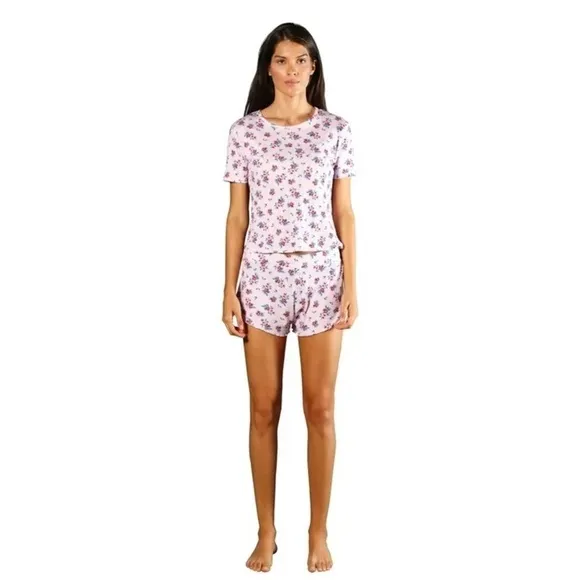 REVOLVE X PLUSH Micro Waffle Floral Pajama Set in Pink Multi
