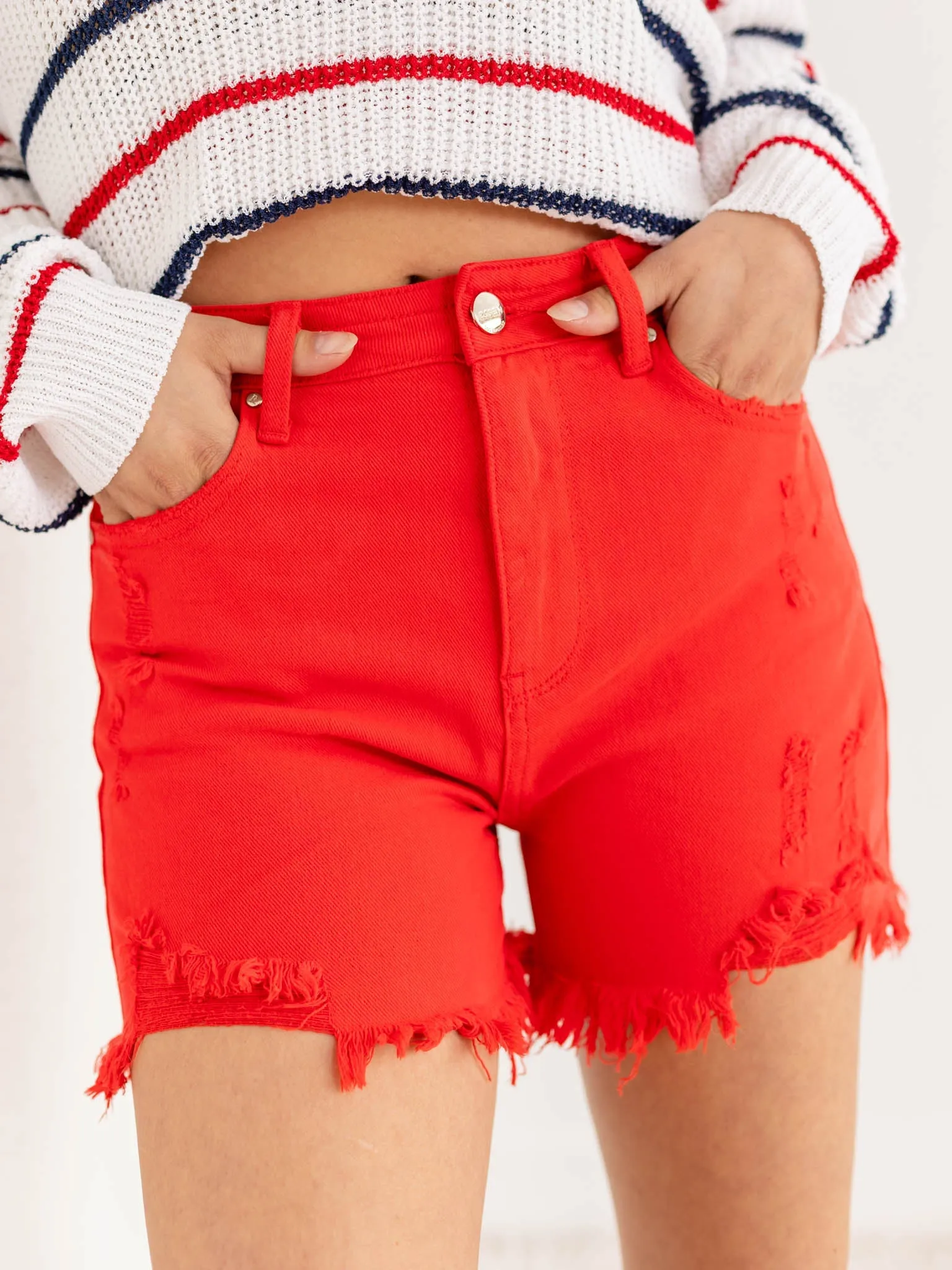 RISEN Fiesta High Rise Distressed Detail Shorts