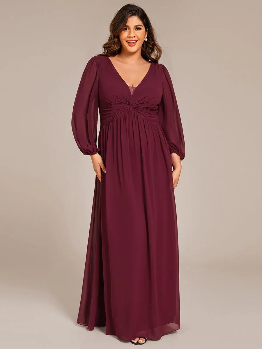 Robe de soirée élégante en mousseline de soie à manches longues et plissée