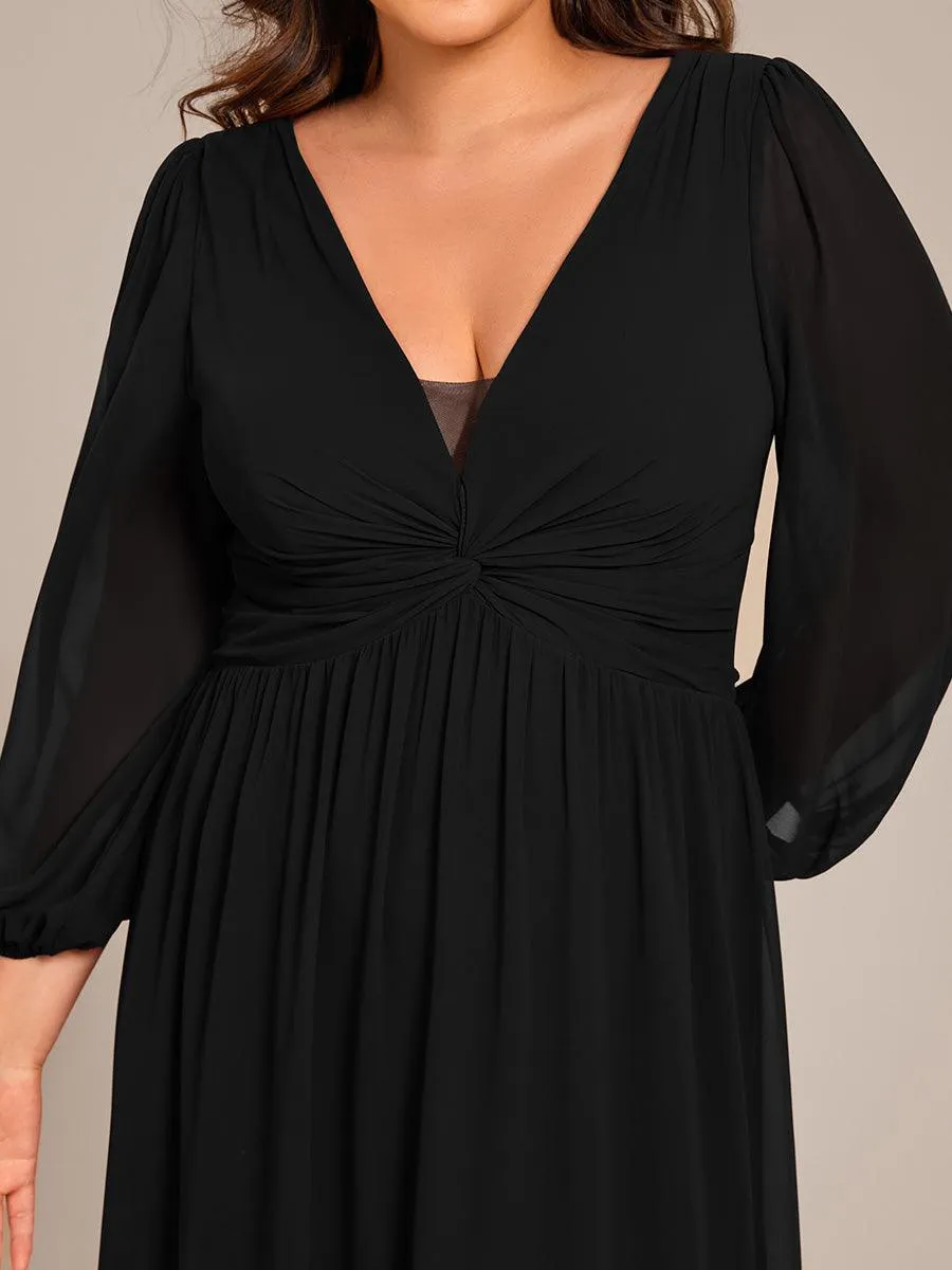 Robe de soirée élégante en mousseline de soie à manches longues et plissée