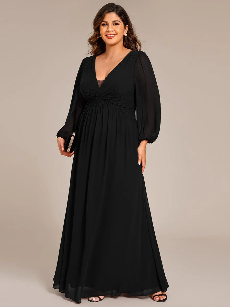 Robe de soirée élégante en mousseline de soie à manches longues et plissée