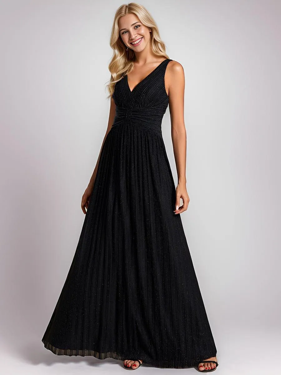 Robe de soirée trapèze sans manches à col en V avec paillettes subtiles