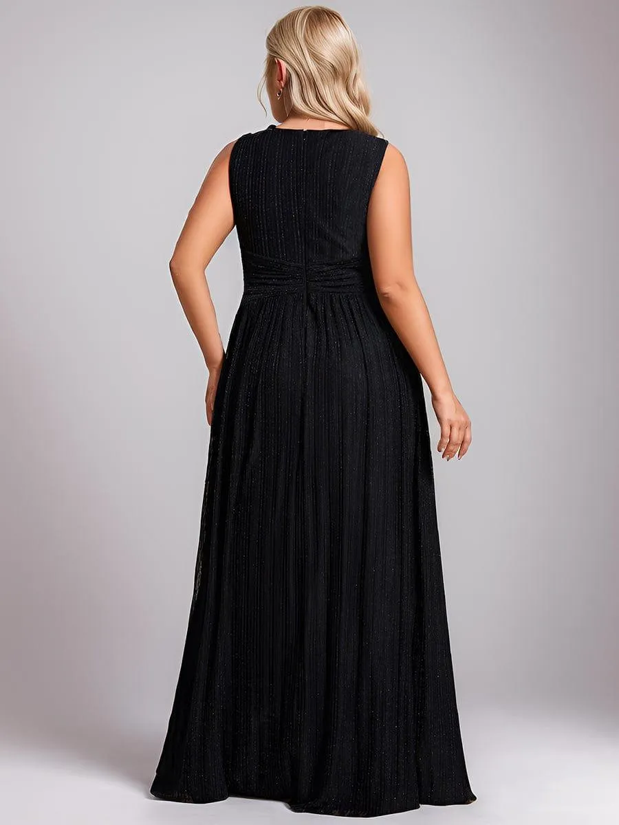 Robe de soirée trapèze sans manches à col en V avec paillettes subtiles