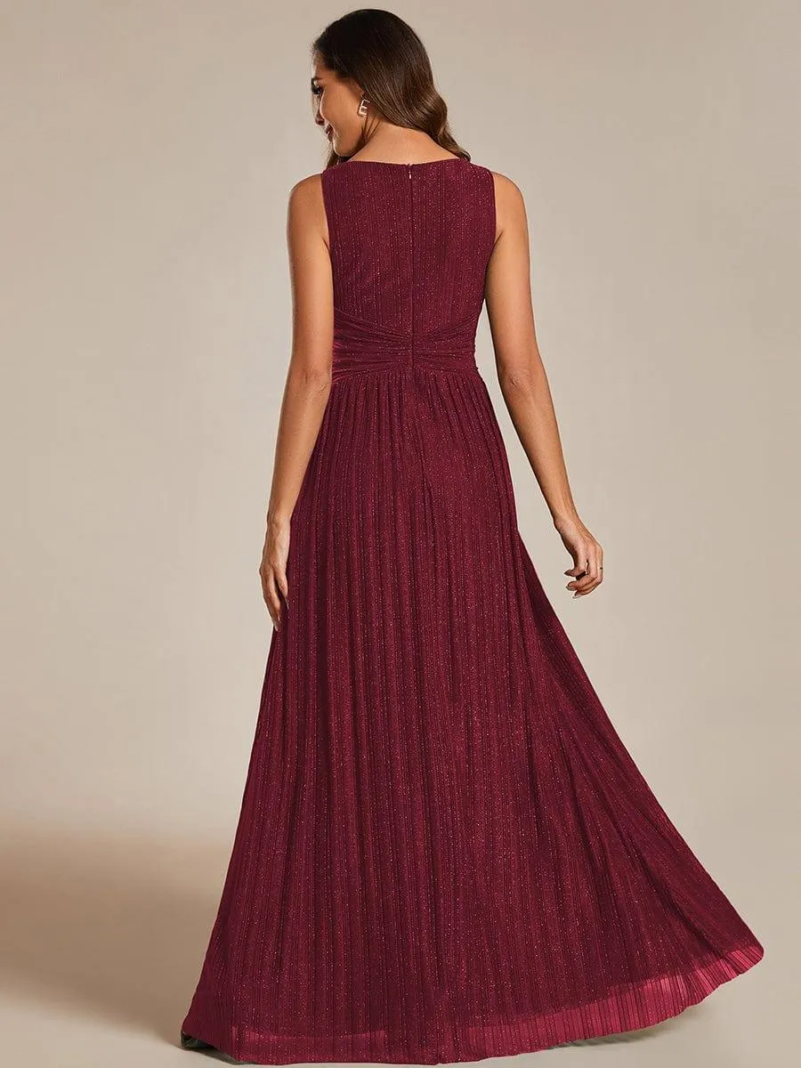 Robe de soirée trapèze sans manches à col en V avec paillettes subtiles