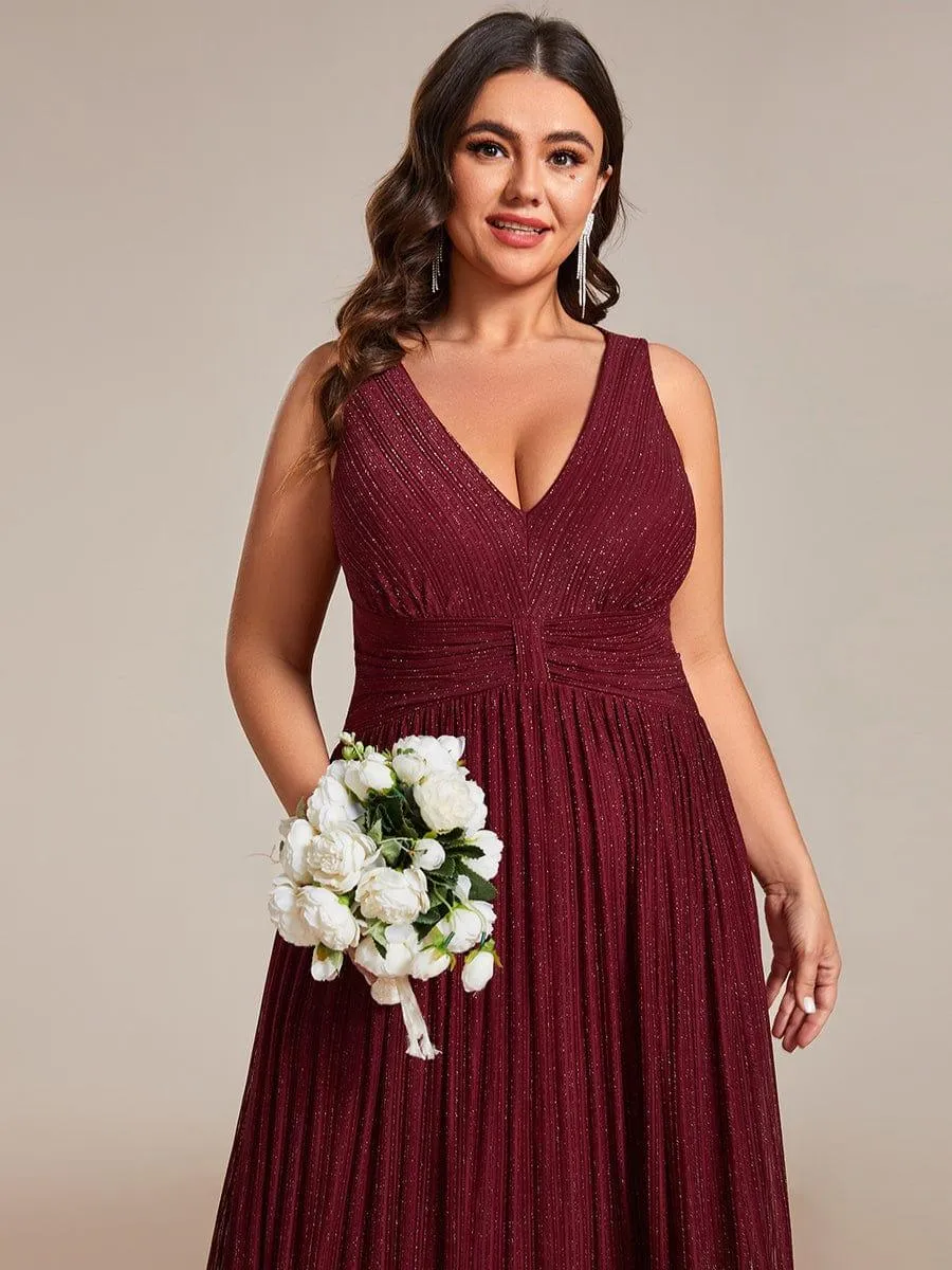 Robe de soirée trapèze sans manches à col en V avec paillettes subtiles