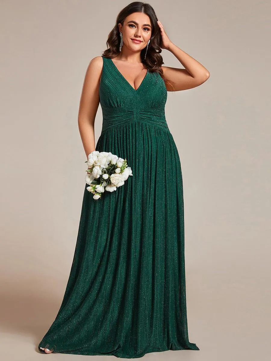 Robe de soirée trapèze sans manches à col en V avec paillettes subtiles