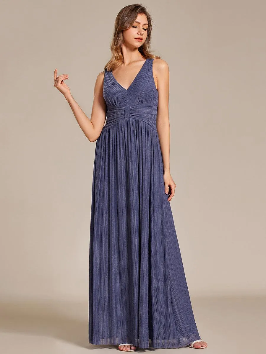 Robe de soirée trapèze sans manches à col en V avec paillettes subtiles