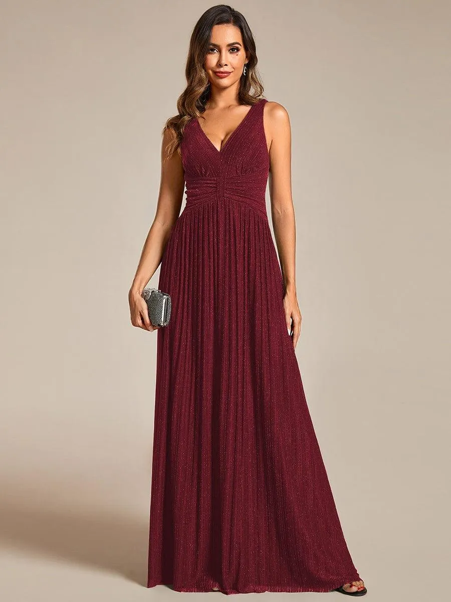Robe de soirée trapèze sans manches à col en V avec paillettes subtiles