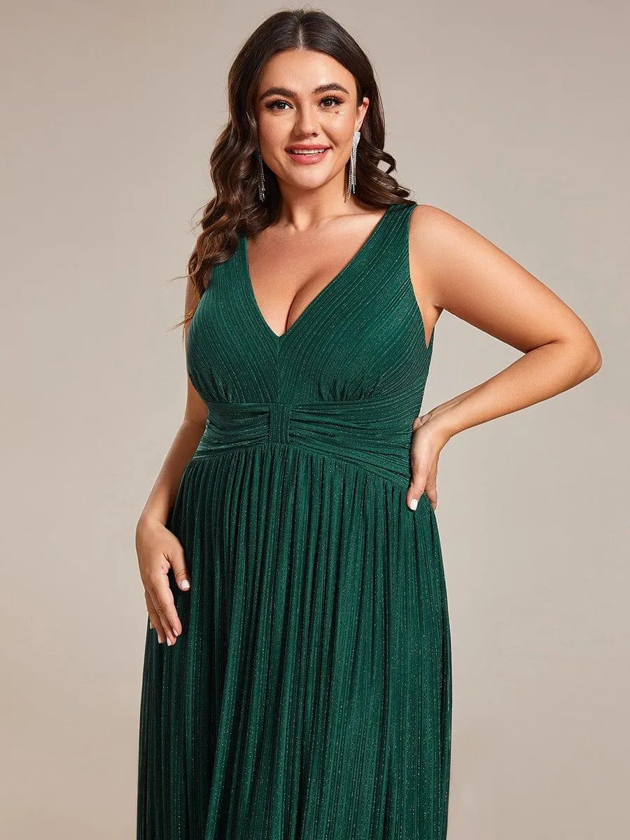 Robe de soirée trapèze sans manches à col en V avec paillettes subtiles