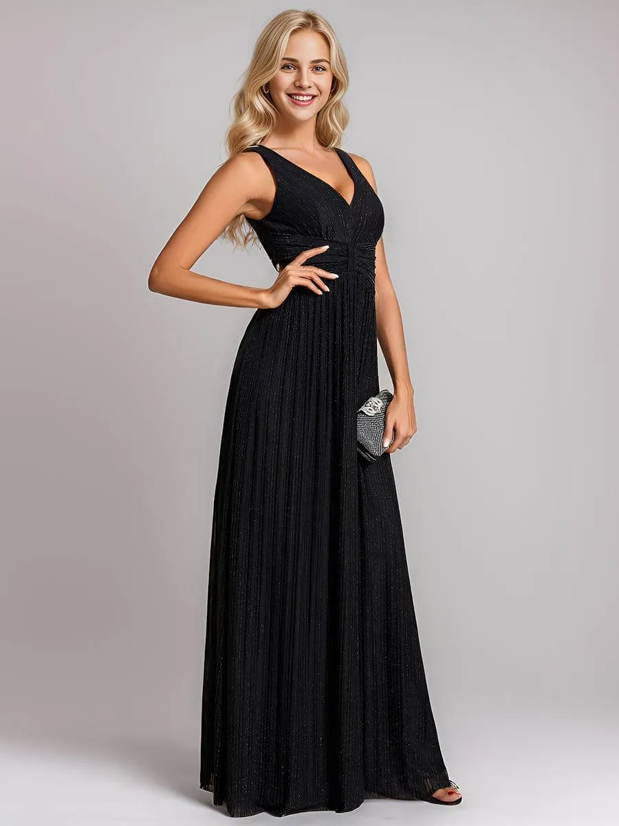 Robe de soirée trapèze sans manches à col en V avec paillettes subtiles