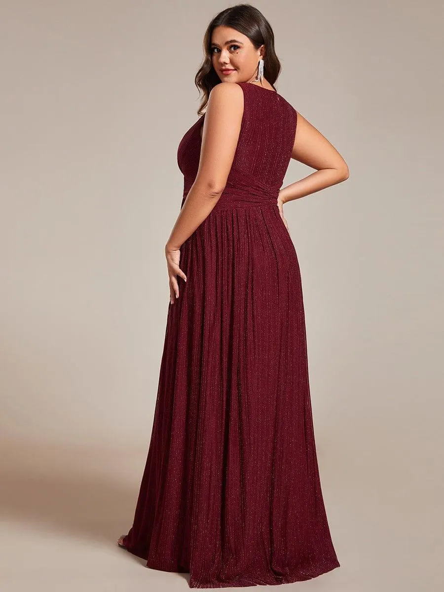 Robe de soirée trapèze sans manches à col en V avec paillettes subtiles