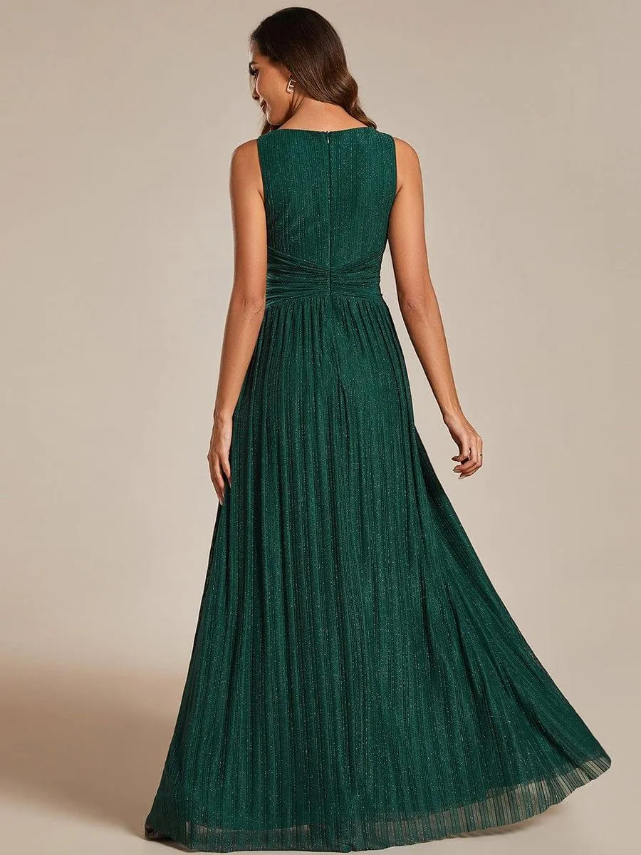 Robe de soirée trapèze sans manches à col en V avec paillettes subtiles