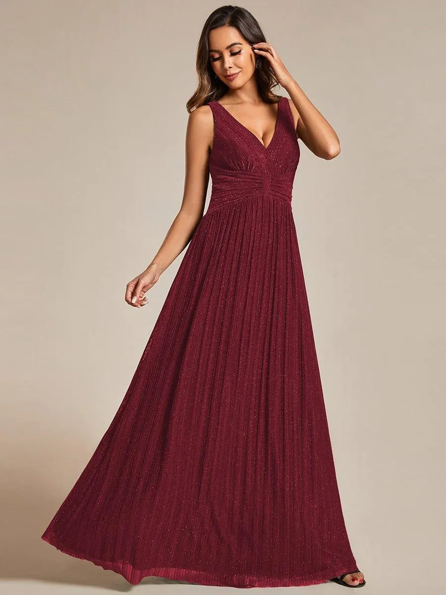 Robe de soirée trapèze sans manches à col en V avec paillettes subtiles
