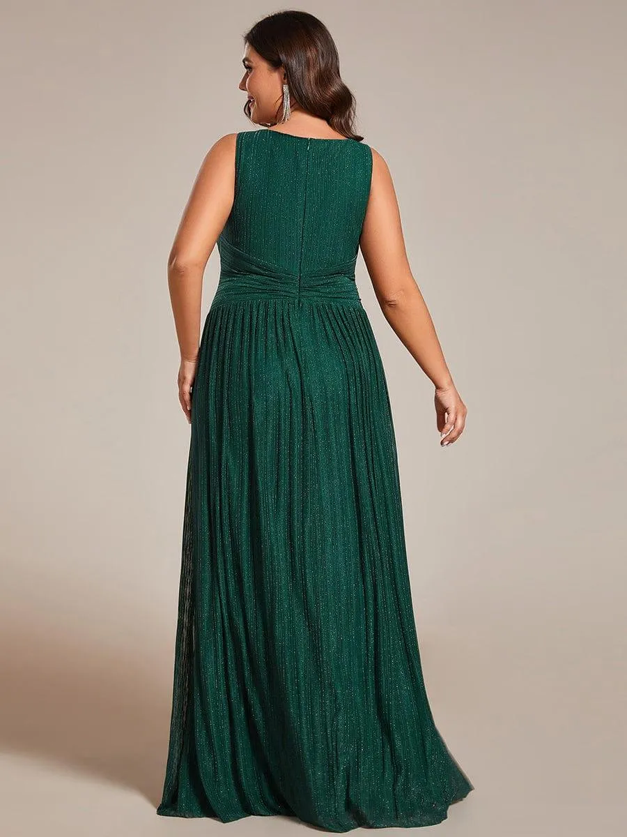 Robe de soirée trapèze sans manches à col en V avec paillettes subtiles