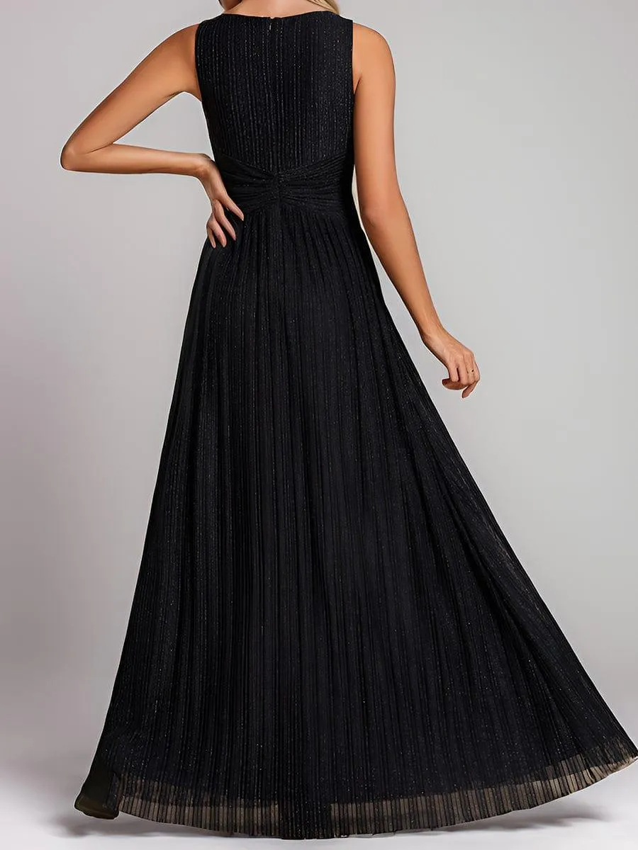 Robe de soirée trapèze sans manches à col en V avec paillettes subtiles