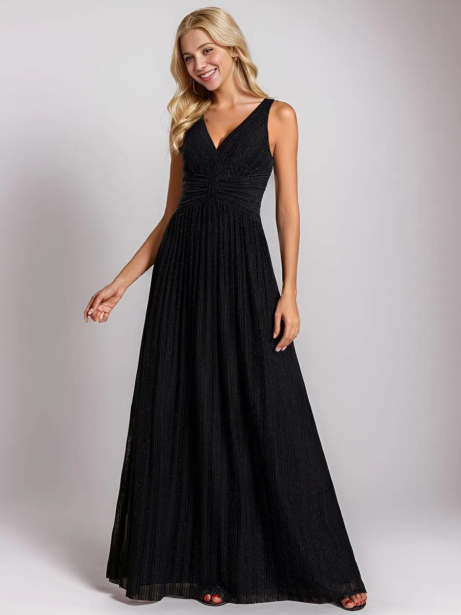Robe de soirée trapèze sans manches à col en V avec paillettes subtiles