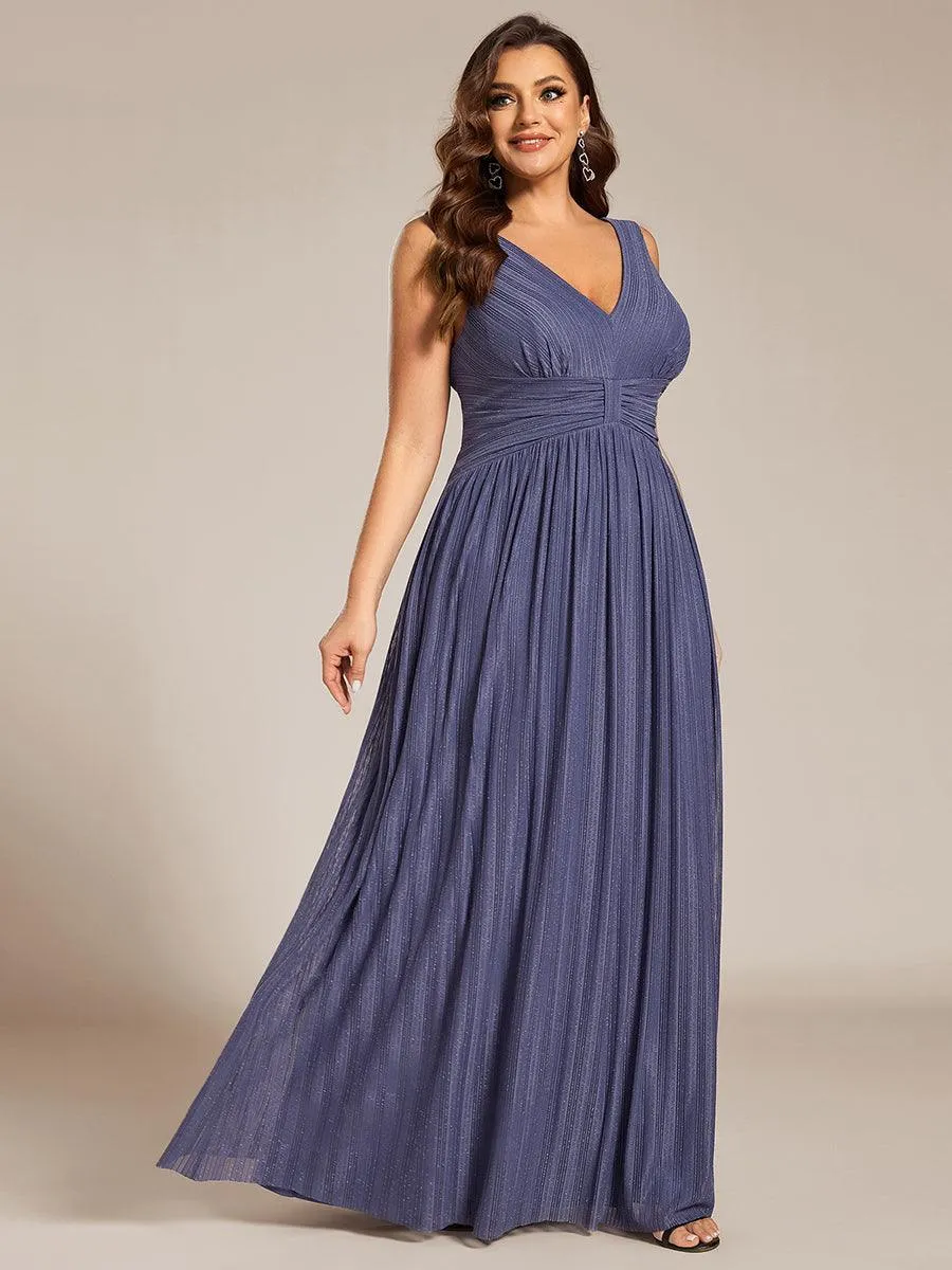 Robe de soirée trapèze sans manches à col en V avec paillettes subtiles
