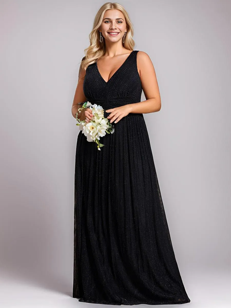 Robe de soirée trapèze sans manches à col en V avec paillettes subtiles