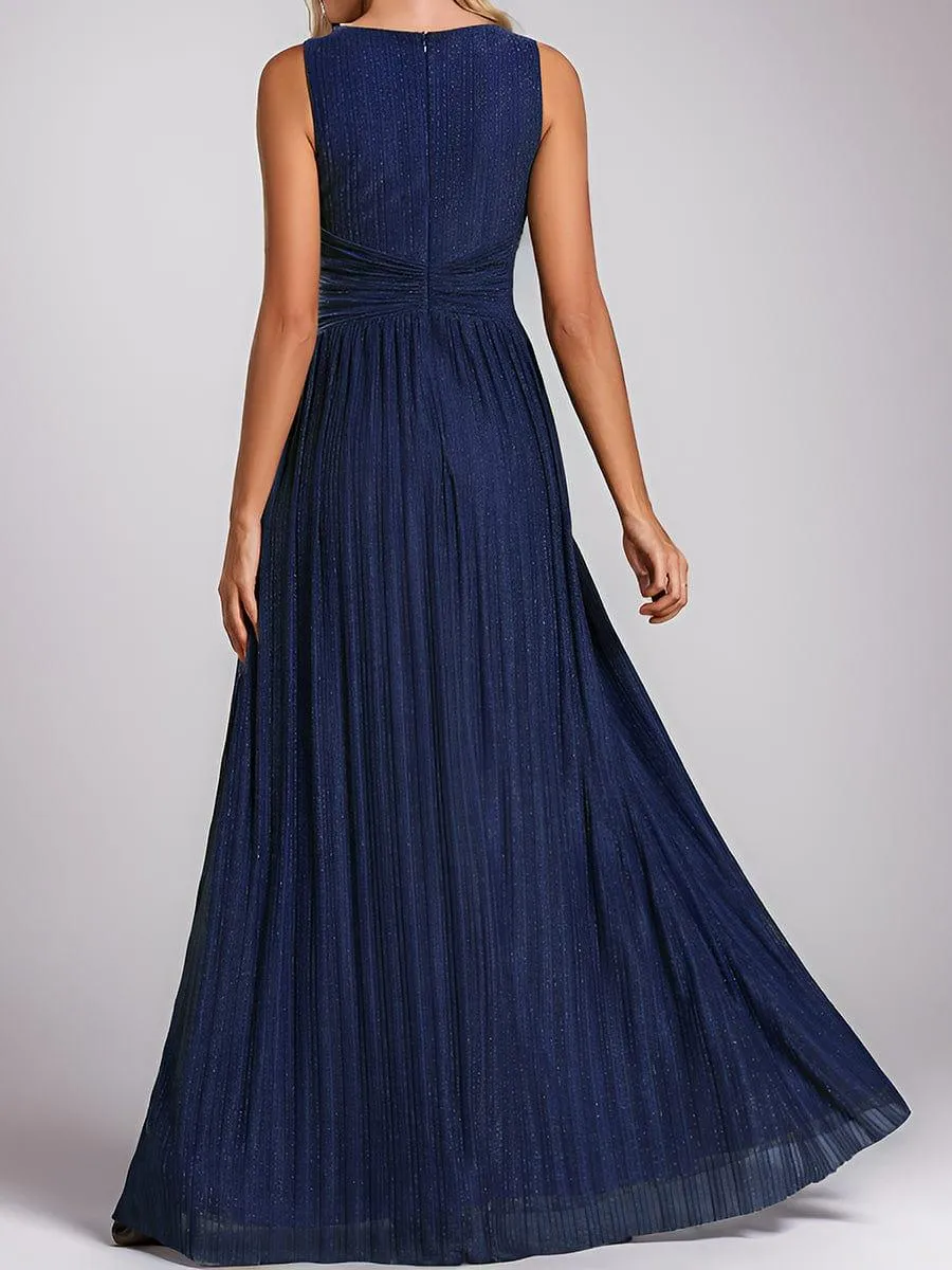 Robe de soirée trapèze sans manches à col en V avec paillettes subtiles