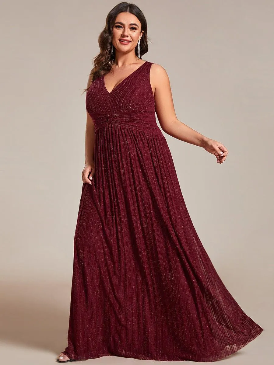 Robe de soirée trapèze sans manches à col en V avec paillettes subtiles