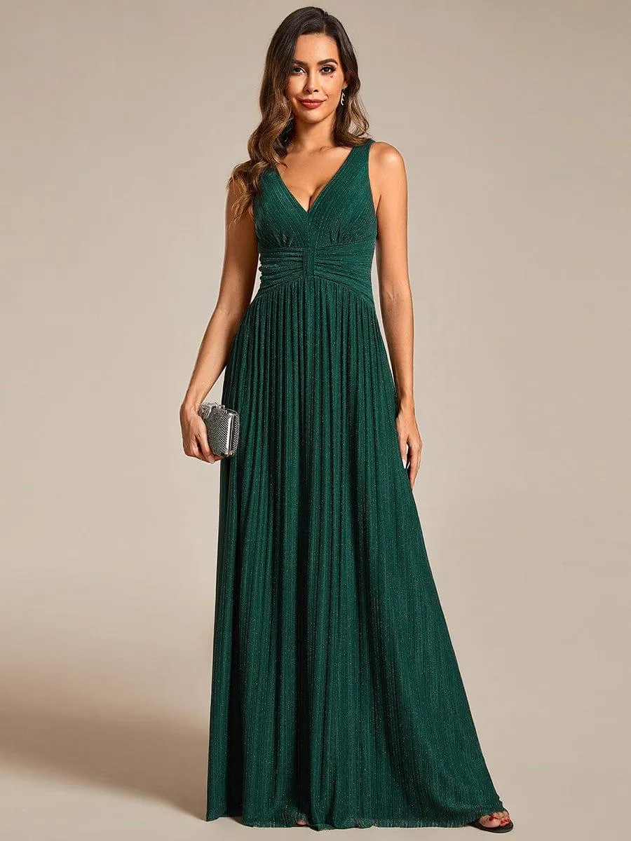 Robe de soirée trapèze sans manches à col en V avec paillettes subtiles