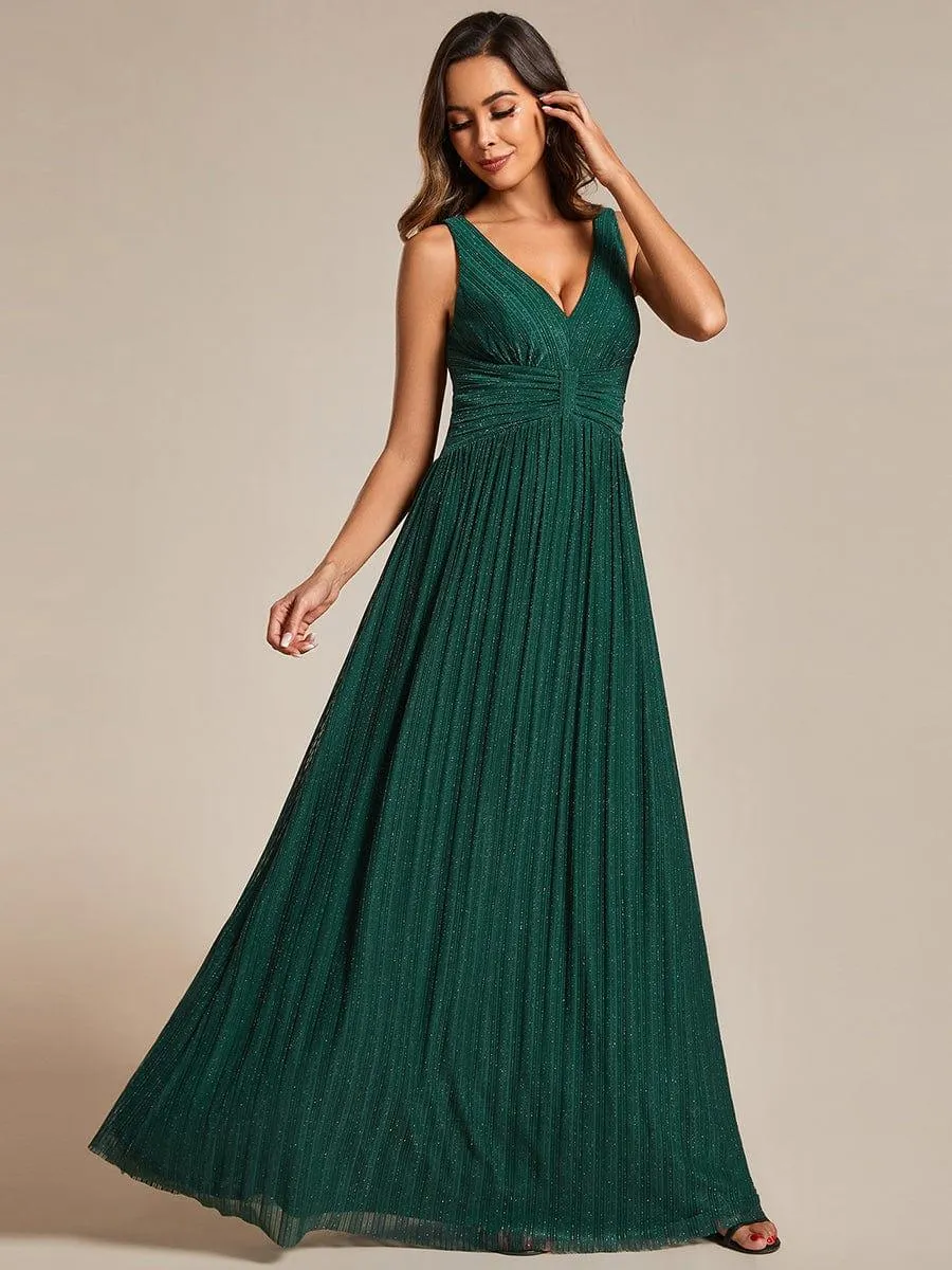 Robe de soirée trapèze sans manches à col en V avec paillettes subtiles