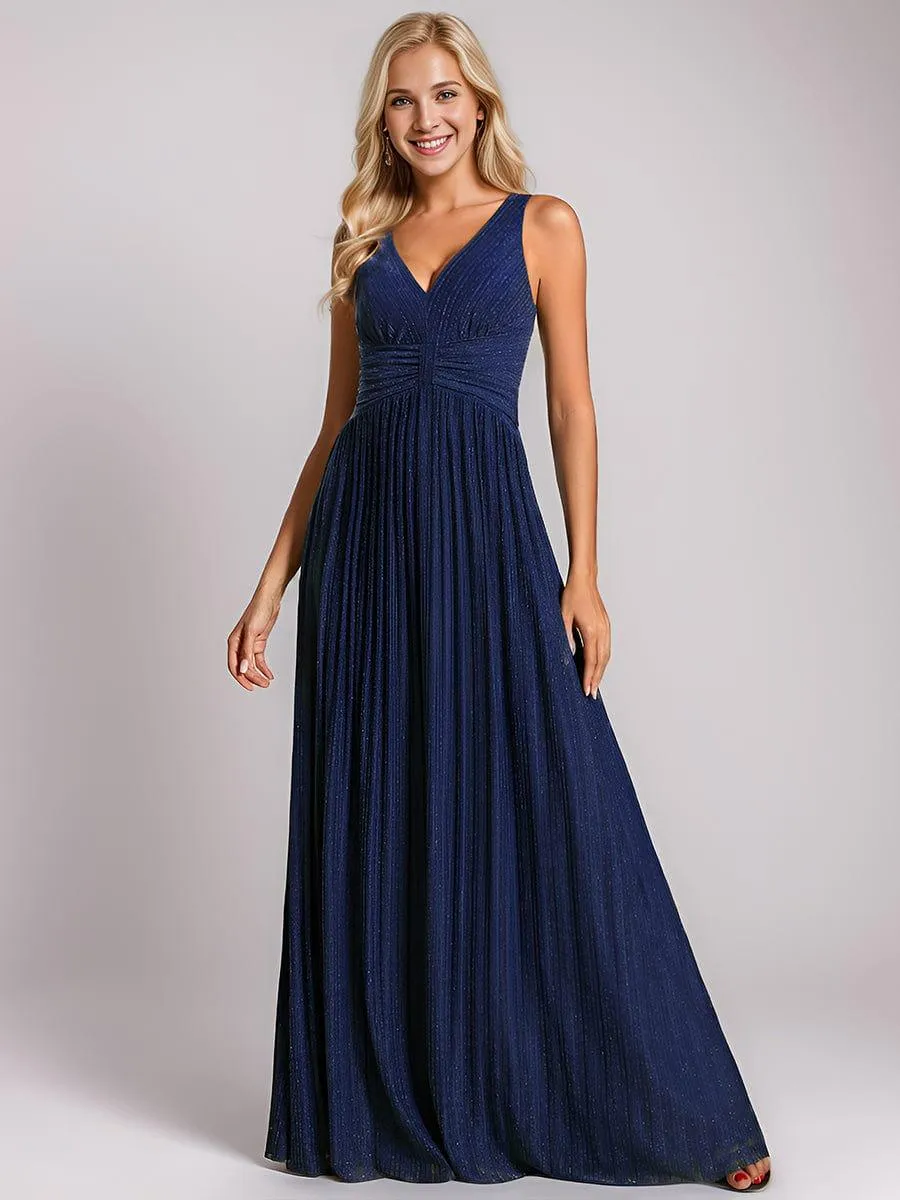 Robe de soirée trapèze sans manches à col en V avec paillettes subtiles