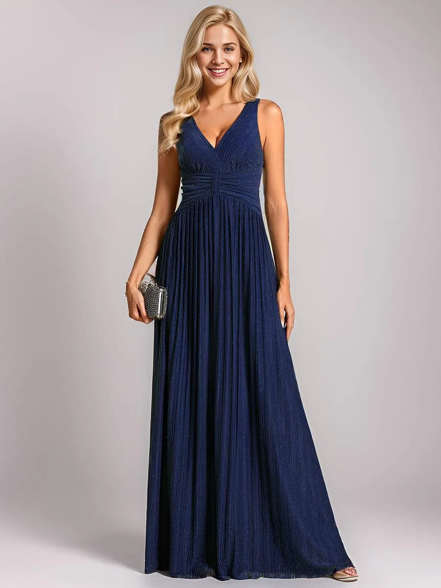 Robe de soirée trapèze sans manches à col en V avec paillettes subtiles