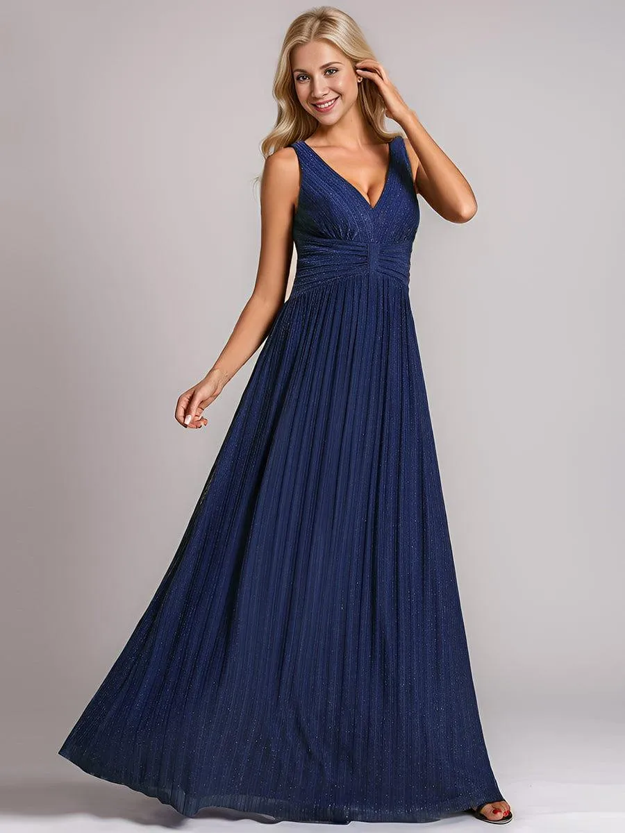 Robe de soirée trapèze sans manches à col en V avec paillettes subtiles