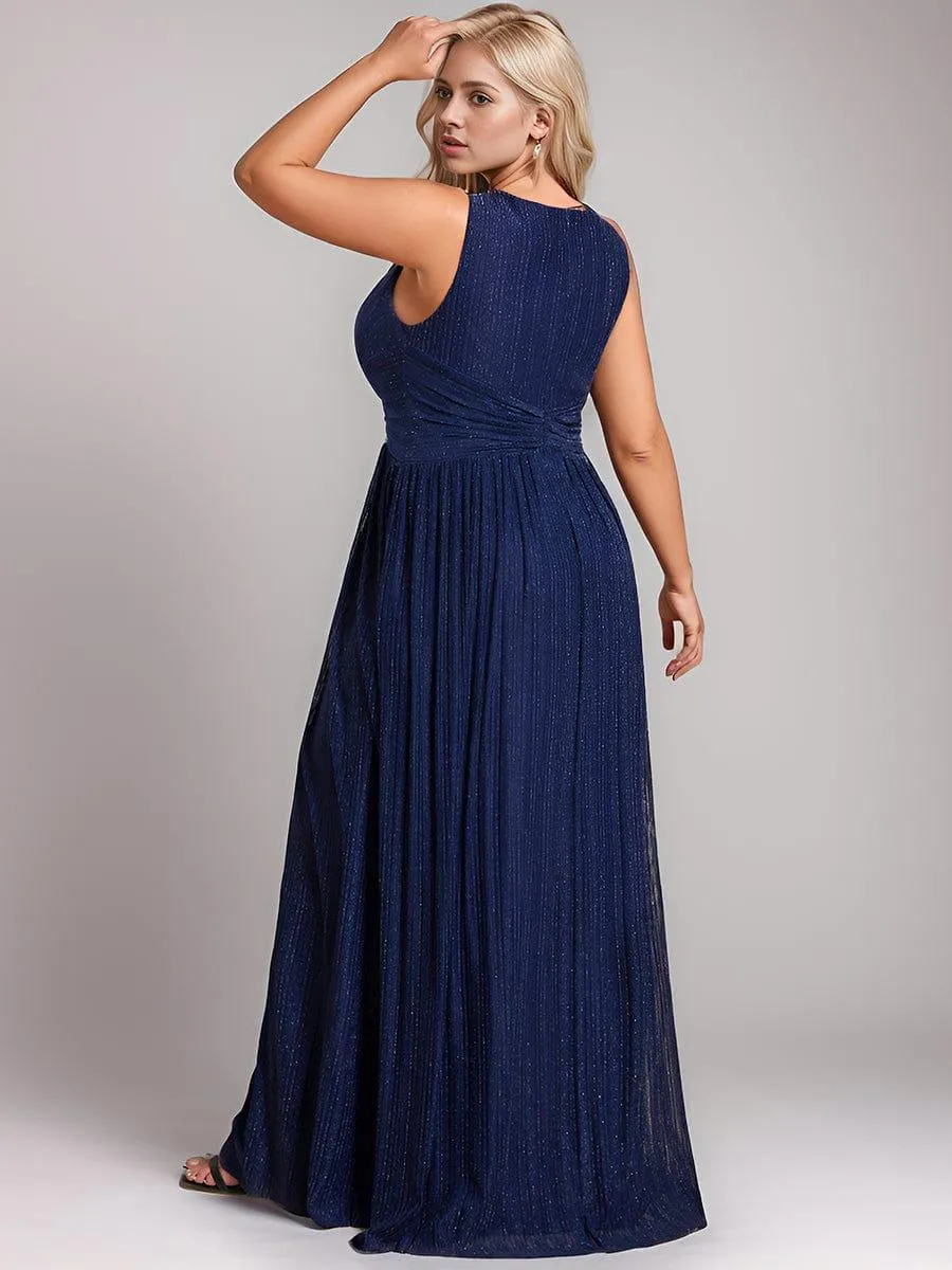 Robe de soirée trapèze sans manches à col en V avec paillettes subtiles