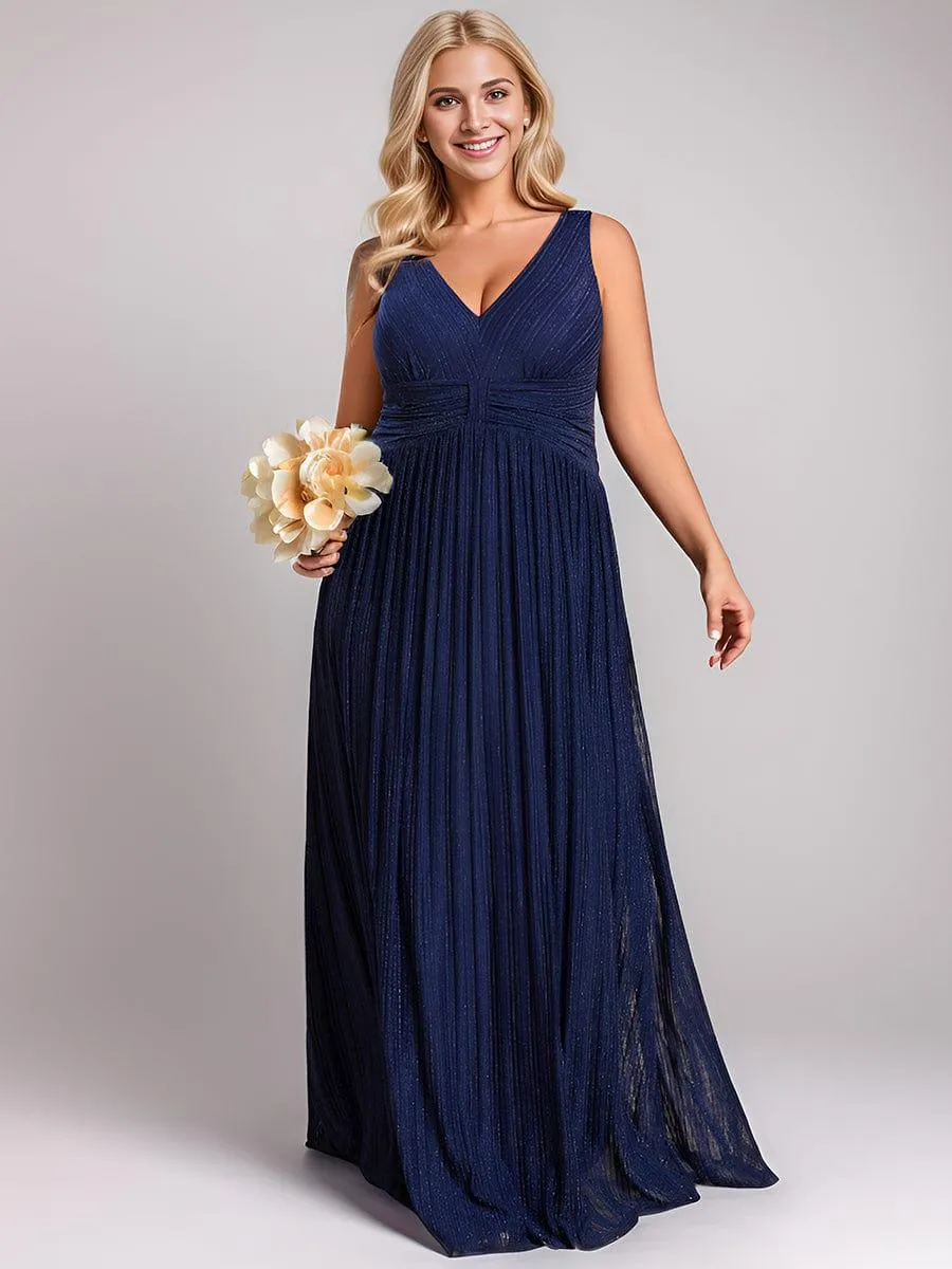 Robe de soirée trapèze sans manches à col en V avec paillettes subtiles