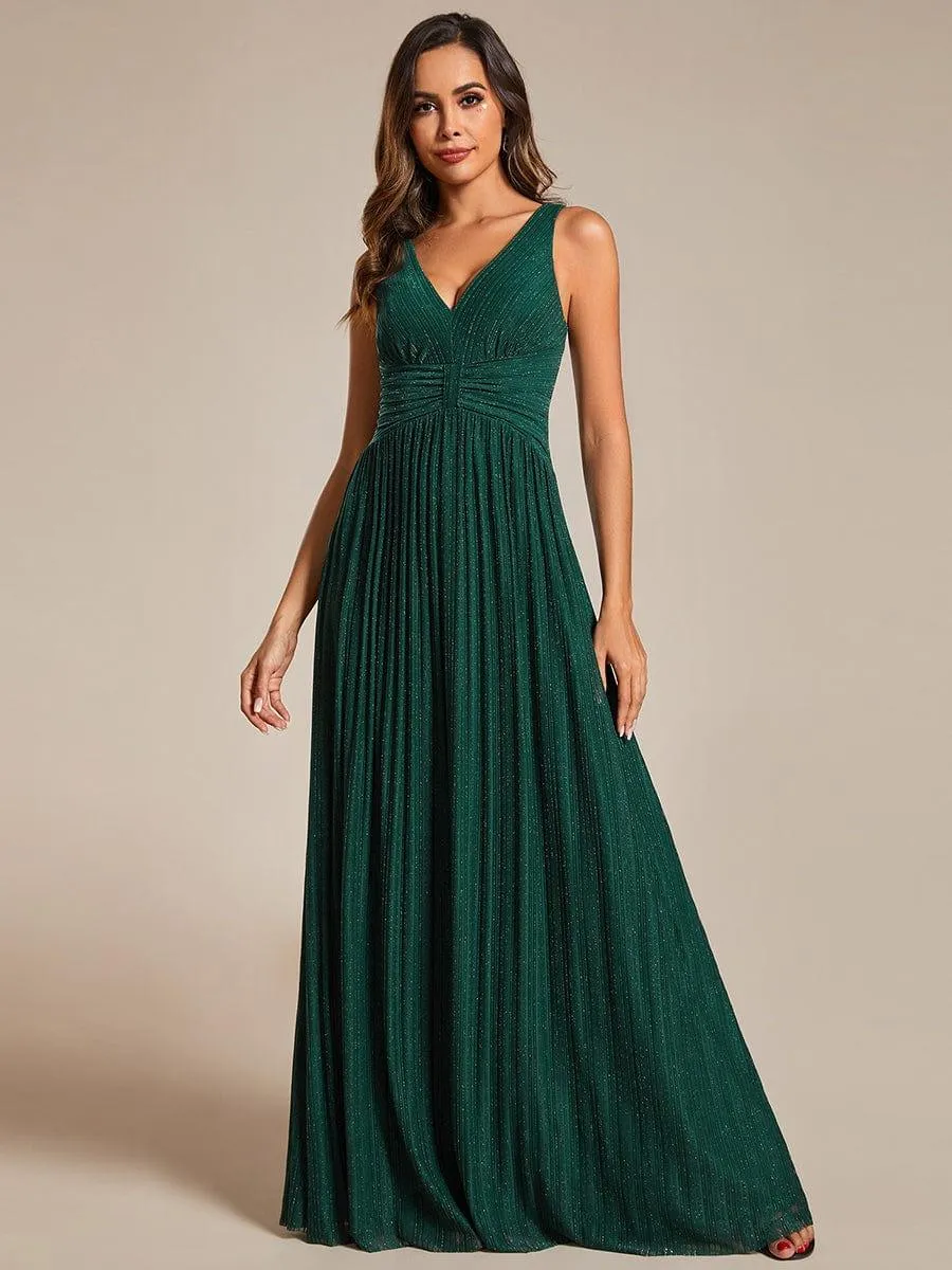 Robe de soirée trapèze sans manches à col en V avec paillettes subtiles
