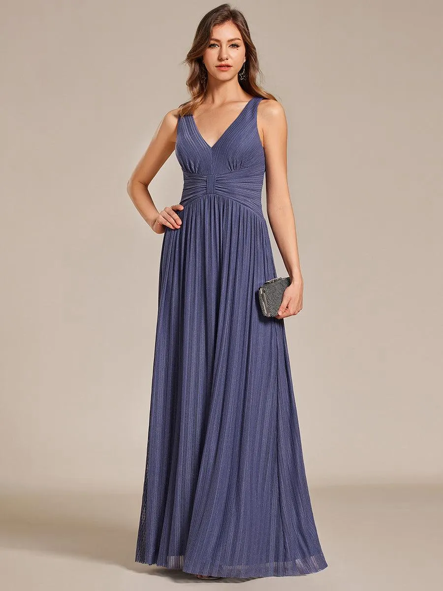 Robe de soirée trapèze sans manches à col en V avec paillettes subtiles