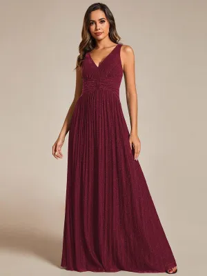 Robe de soirée trapèze sans manches à col en V avec paillettes subtiles