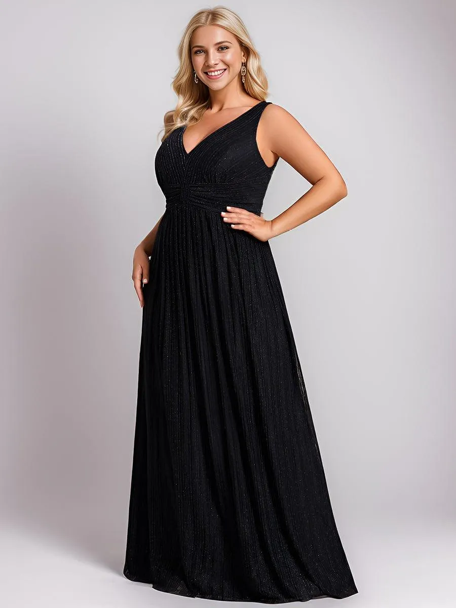 Robe de soirée trapèze sans manches à col en V avec paillettes subtiles