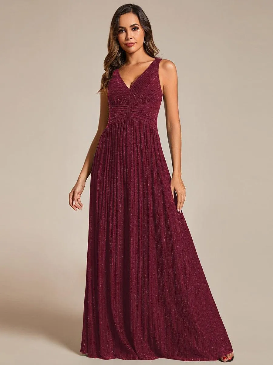 Robe de soirée trapèze sans manches à col en V avec paillettes subtiles