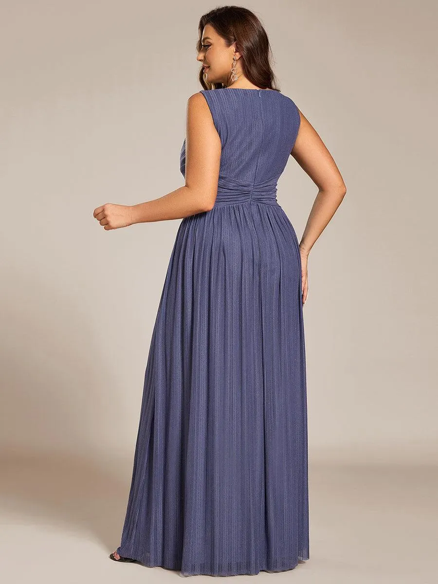 Robe de soirée trapèze sans manches à col en V avec paillettes subtiles