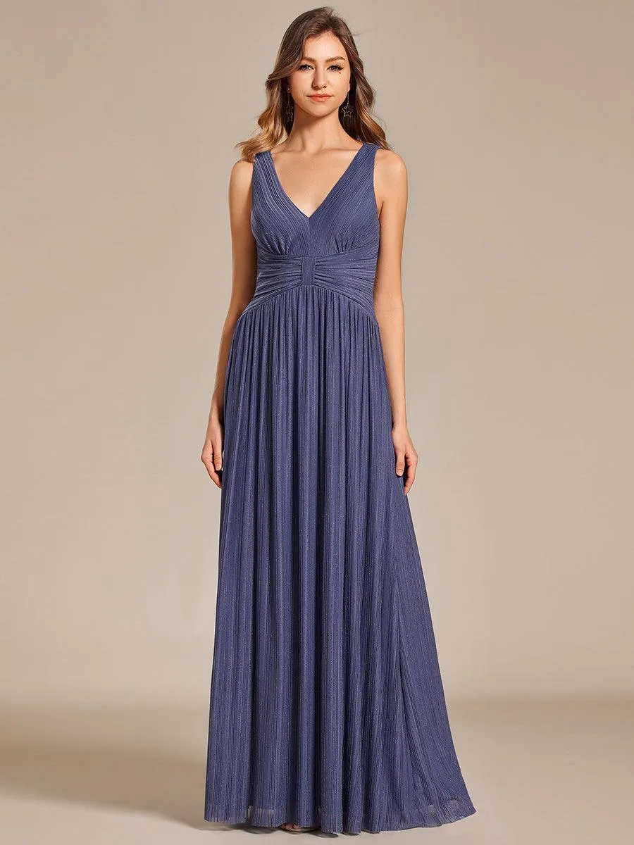 Robe de soirée trapèze sans manches à col en V avec paillettes subtiles